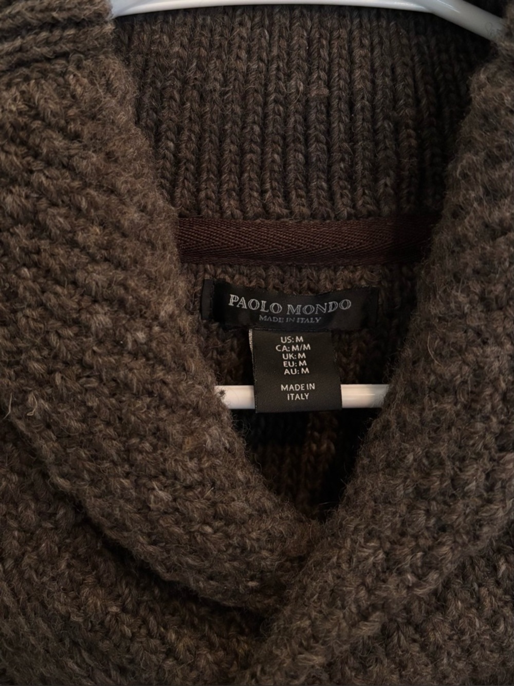 Quiet Luxury Wool Cableknit Fishermans Sweater Italy Paolo Mondo Brown Men's M - Picture 3 of 7